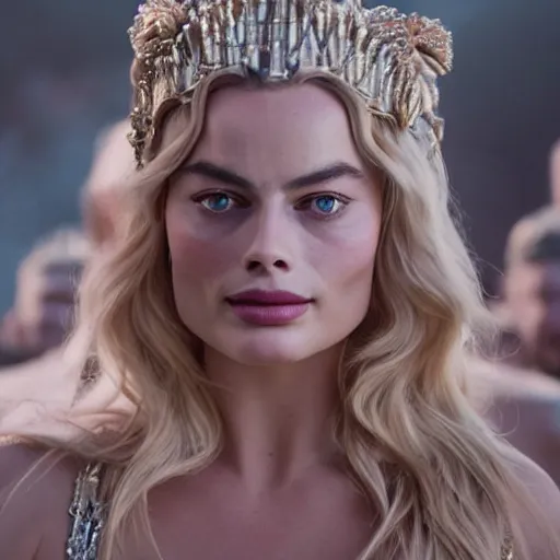Prompt: margot robbie as a beautiful Greek goddess in the sky, cinematic, realistic face, highly detailed S 2725726719