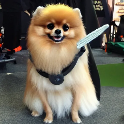 Prompt: a pomeranian jedi in star wars