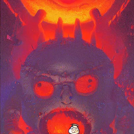 Image similar to peter griffin in hell by paul lehr and moebius