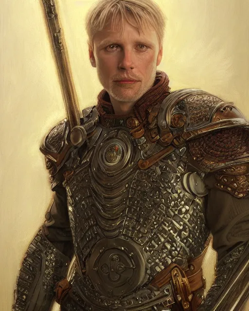 Image similar to handsome arthur pendragon portrait, highly detailed, very intricate, cinematic lighting, closeup painted portrait, by donato giancola and rossdraws and magali villenueve, featured on artstation