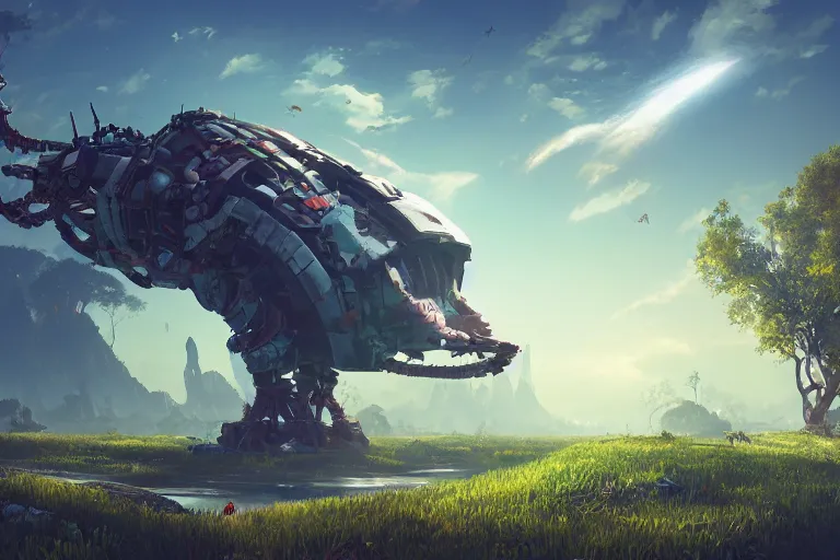 Image similar to gediminas pranckevicius machine mecanical creature robot of horizon forbidden west horizon zero dawn radiating a glowing aura global illumination ray tracing hdr fanart arstation by ian pesty and alena aenami artworks in 4 k