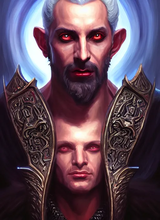 Prompt: a _ fantasy _ style _ portrait _ painting _ of king asmodeus, dnd, wicked, oil _ painting _ unreal _ 5 _ daz. _ rpg _ portrait _ extremely _ detailed _ artgerm _ greg _ rutkowski _ greg