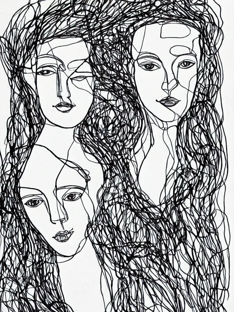 Image similar to beautiful intricate female portrait, one line drawing, bold sketch inspired by bauhaus and henri matisse.