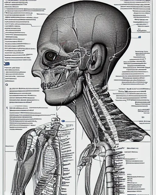 Image similar to “ an extremely detailed scan of a medical textbook diagram of an alien, 4 k detail ”