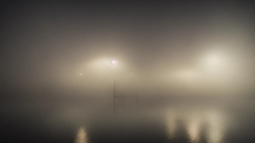 Image similar to photograph of a foggy underwater city at night by henri prestes, 4 k resolution