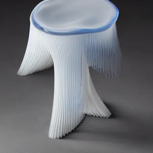 Prompt: the jellyfish stool by tadao ando, corian and oak