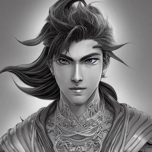 Prompt: an immortal xianxia cultivator as an absurdly handsome, elegant, angelic, young anime man, ultrafine hyperrealistic detailed face illustration by kim jung gi, irakli nadar, intricate linework, sharp focus, bright colors, matte, final fantasy, unreal engine highly rendered, global illumination, radiant light, intricate environment