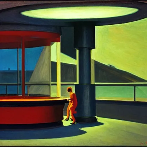 Image similar to UFO aliens, by Edward Hopper