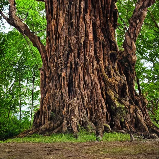 Image similar to an old tree standing taller then all others, living tree with human details.