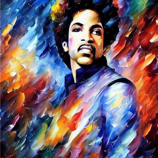 Prompt: a painting of prince in space in the style of leonid afremov. trending on artstation.