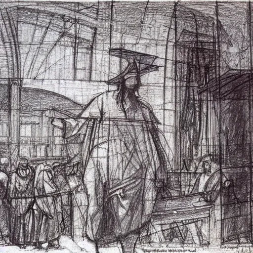 Image similar to of leonardo davinci drawing london in 2 0 2 2 lots of loose sketches