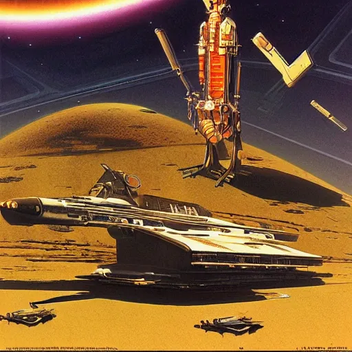 Image similar to science - fiction novel cover art by peter elson, syd mead, detailed, cinematic,