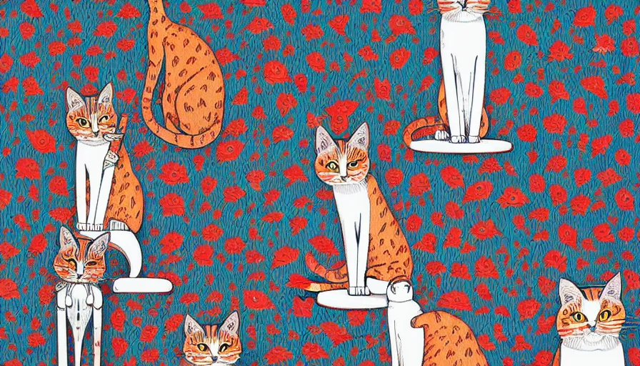 Prompt: artwork of really tall sitting cats by james jean, thick brush, 4 k resolution