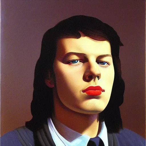 Prompt: painting of a young david gilmour by rene magritte, hd, 4 k, detailed, award winning