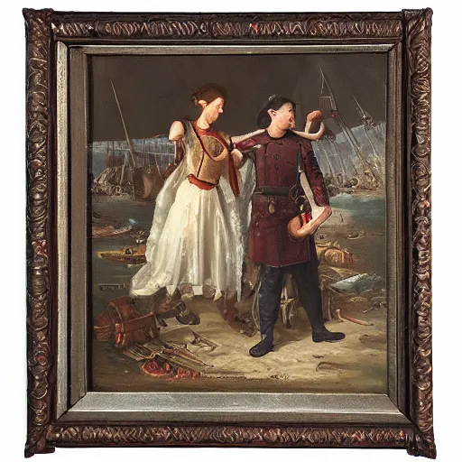 Image similar to all is fair in love and war, historical oil painting, highly intricate