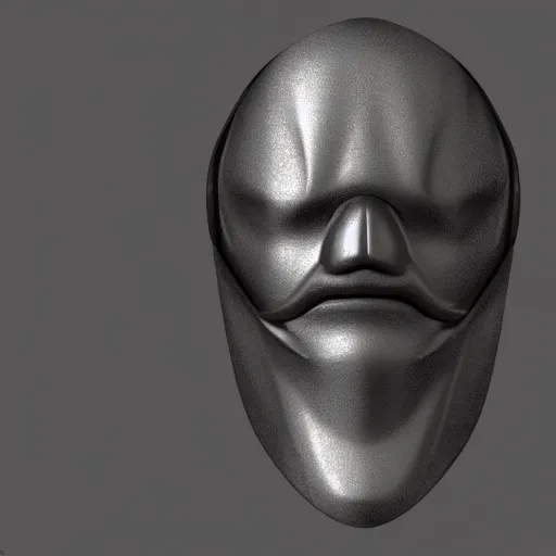 Image similar to concept design for a solid plate featureless metallic mask, 3 d render, volumetric lighting, unreal engine