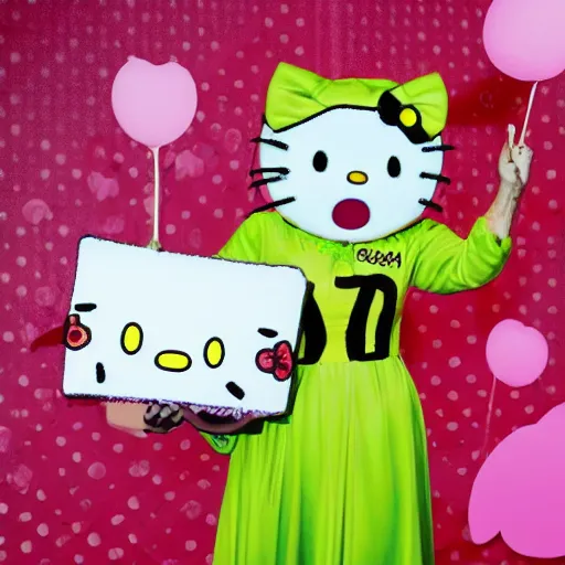 Image similar to zuckenberg wearing hello kitty costume , award-winning photo