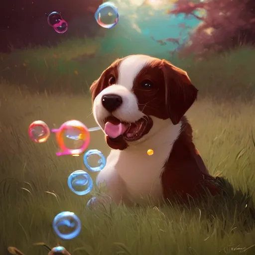 Image similar to puppy with bubbles, behance hd by jesper ejsing, by rhads, makoto shinkai and lois van baarle, ilya kuvshinov, rossdraws global illumination