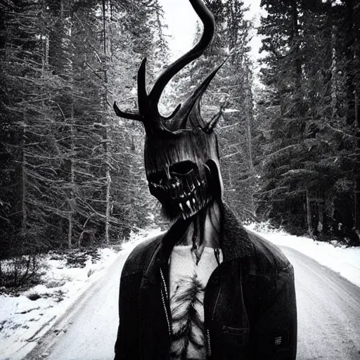 Image similar to “real life Wendigo on the side of eerie backroads”