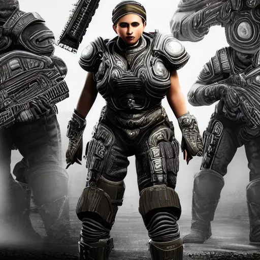 Prompt: Queen's Guard in Gears of War, highly detailed, high quality, HD, 4k, 8k, Canon 300mm, professional photographer, 40mp, lifelike, top-rated, award winning, realistic, sharp, no blur, edited, corrected, trending