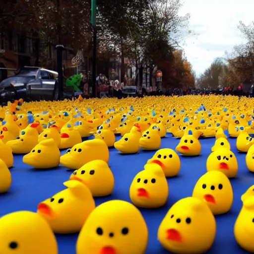 Image similar to rubber ducks racing in a marathon