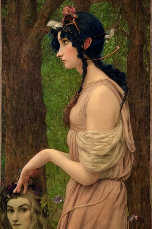 Prompt: portrait at a fae carnival, by John William Godward and edmund dulac and alayna danner, re-raphaelite fairies, featured on artstation, dramatic cinematic lighting smooth, sharp focus, extremely detailed