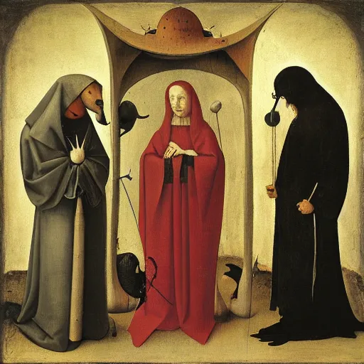 Prompt: Among Us imposter sus by Hieronymus Bosch
