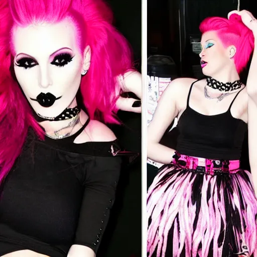 Prompt: jeffree star 2 0 0 0 s selfie with pink red hair wearing a romantic goth skirt