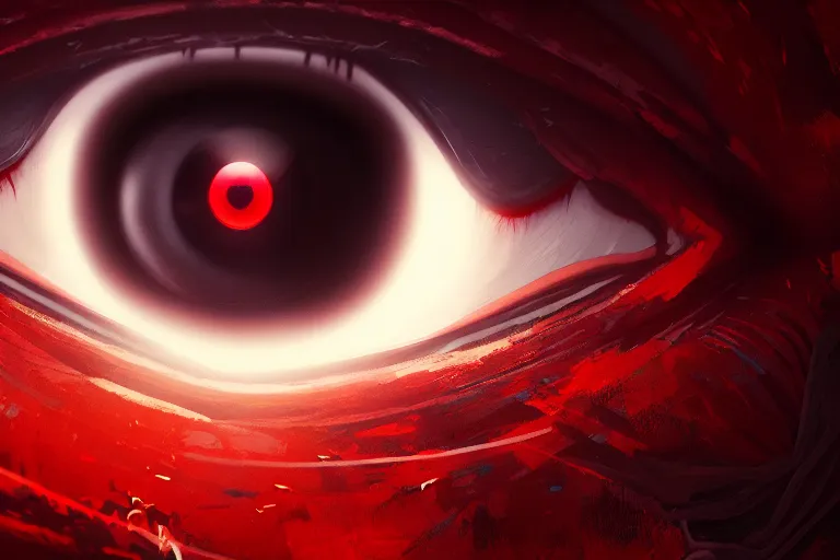 Prompt: portrait of a mystical giant eye, red pupils, intricate, ( ( abstract ) ), cinematic, octane render, wlop, greg rutkowski, dan mumford, artgerm