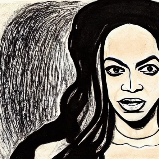 Prompt: beyonce drawn in the style of edvard munch