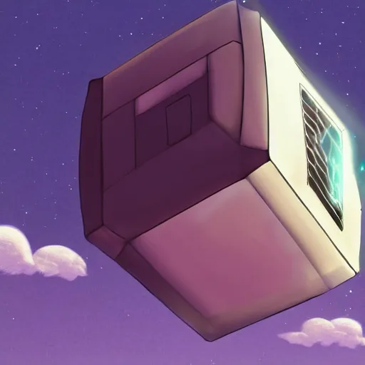 Prompt: an asymmetrical cell - shaded studio ghibli concept art study of a huge silver cube ufo in the sky. an elegant alien is on the ground. very dull colors,, hd, 4 k, hq