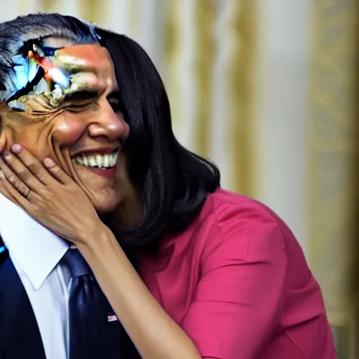 Image similar to Barack Obama hugging his anime waifu, trending on Twitter, set on afternoon