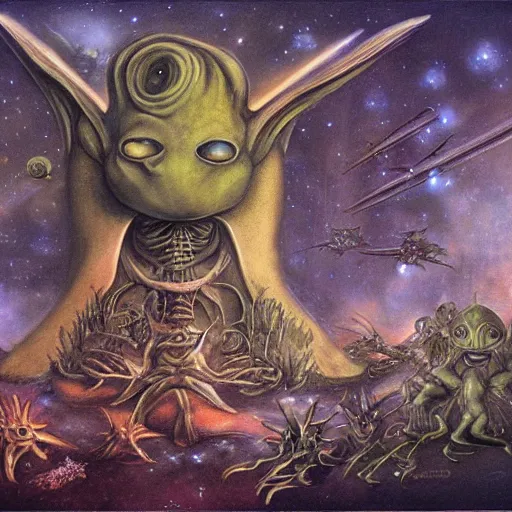 Prompt: the alien war , by Brian Froud