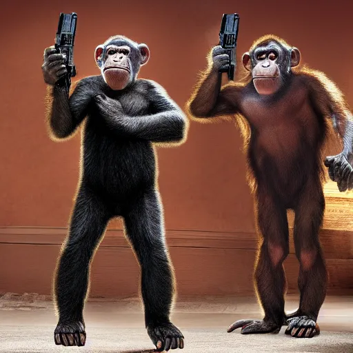 Image similar to Saul Goodman as a chimp with a machinegun