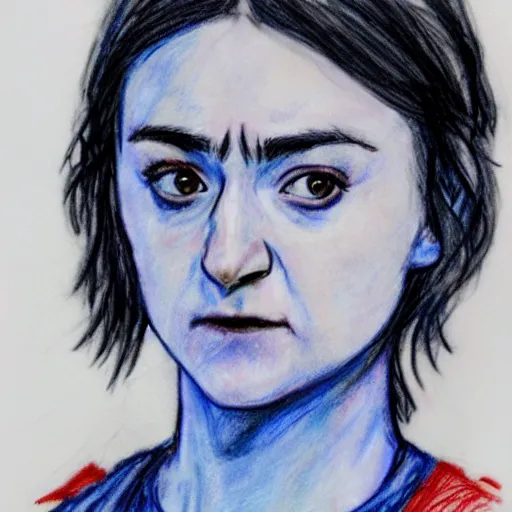 Prompt: loosely sketch of venus arya stark drawn with red and blue ballpoint on white paper