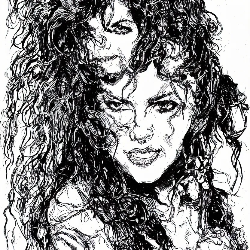 Image similar to portrait of shakira in the style of marc silvestri pen and ink drawing, high detail