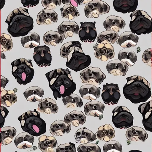 Prompt: “Extremely obese pugs, solid colour background”