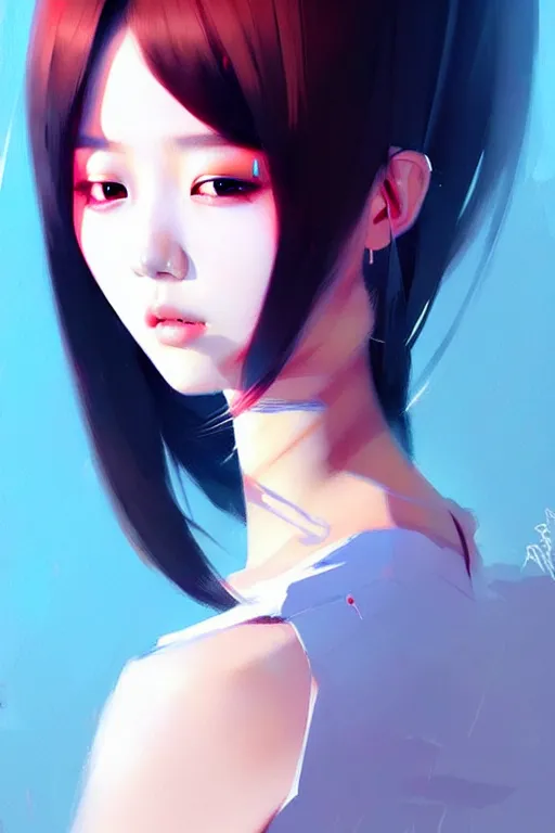 Image similar to a ultradetailed beautiful painting of a stylish k - pop girl, by greg rutkowski, conrad roset and ilya kuvshinov trending on artstation