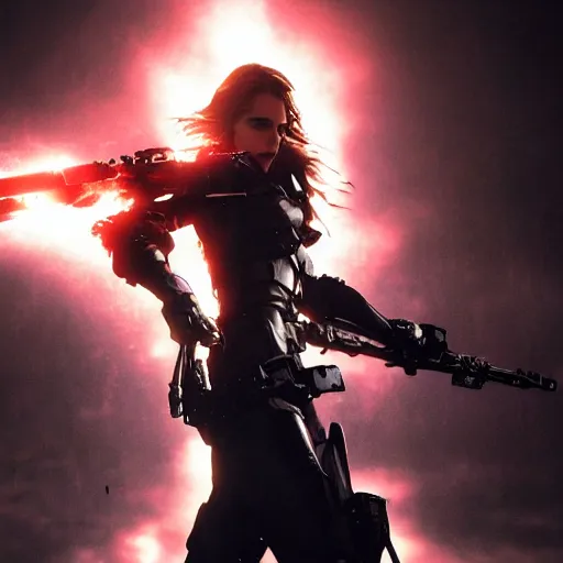 Image similar to emma watson as a paladin metal gear dramatic lighting cinematic cinematic lighting by Yoji Shinkawa