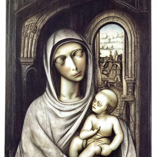 Prompt: h. r. giger's the madonna and child