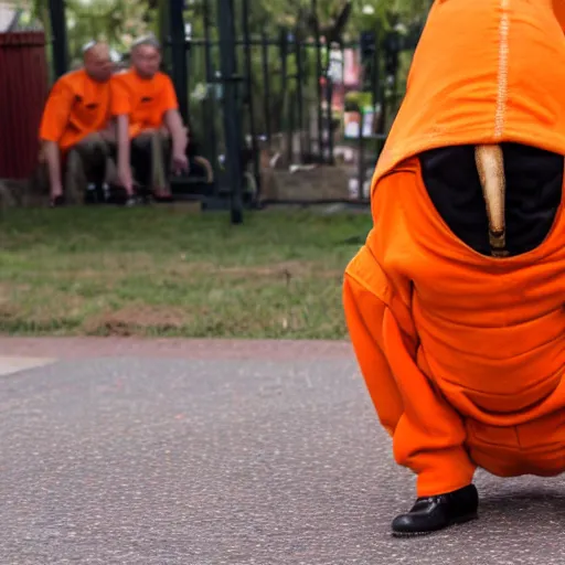 Image similar to bee wearing orange inmate clothes