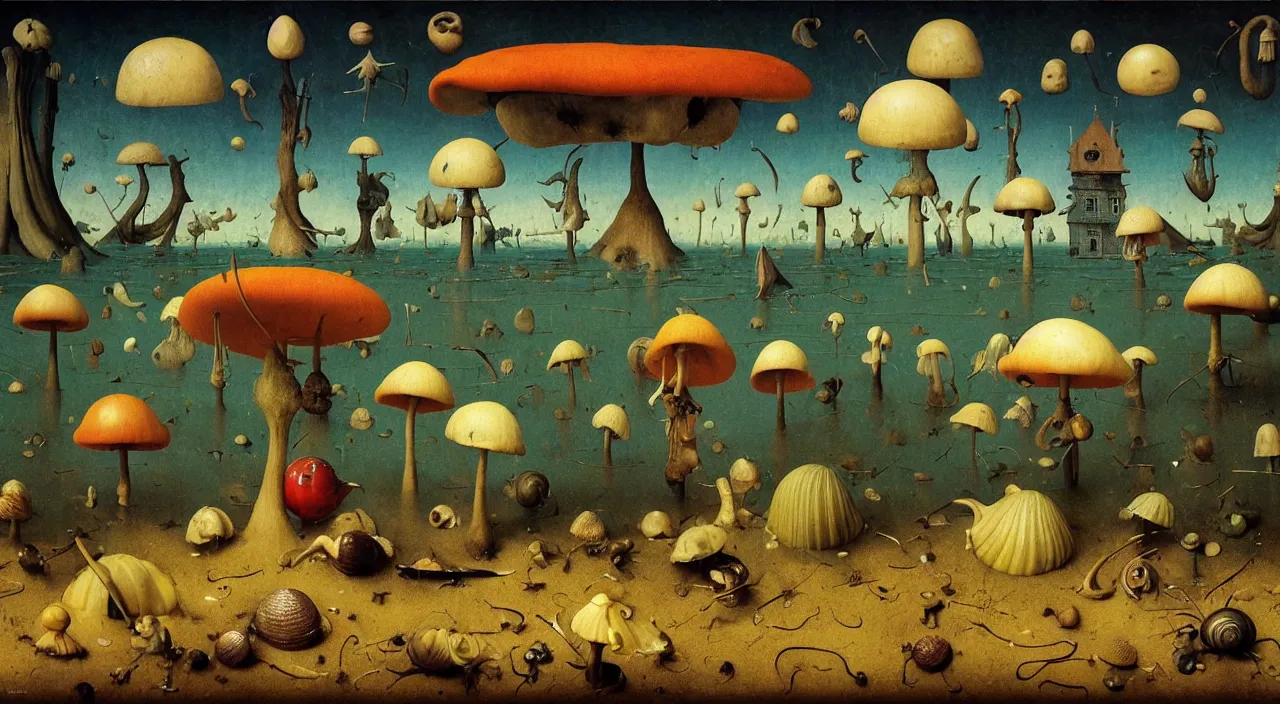 Image similar to single flooded simple!! snail toadstool anatomy, very coherent and colorful high contrast masterpiece by norman rockwell franz sedlacek hieronymus bosch dean ellis simon stalenhag rene magritte gediminas pranckevicius, dark shadows, sunny day, hard lighting