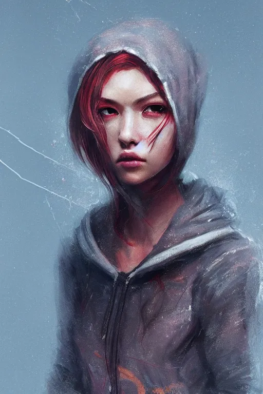 Image similar to A portrait of a female spider wearing a cute hoody by Greg Rutkowski, Sung Choi, Mitchell Mohrhauser, Maciej Kuciara, Johnson Ting, Maxim Verehin, Peter Konig, Resident evil , 8k photorealistic, cinematic lighting, HD, high details, dramatic, atmospheric , trending on artstation