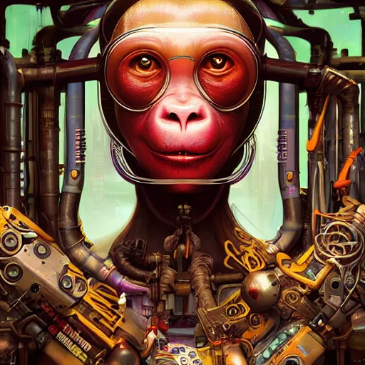 Prompt: biopunk lofi portait of an monkey, Pixar style, by Tristan Eaton Stanley Artgerm and Tom Bagshaw.