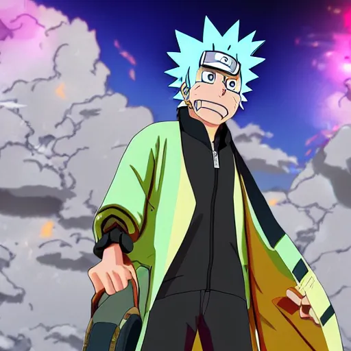 Image similar to Rick Sanchez in Naruto 4K detailed Digital art