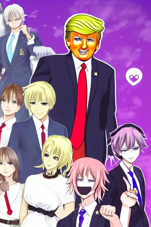 Image similar to dating sim sprite of donald trump, otome, bishounen, in a anime dating sim on steam