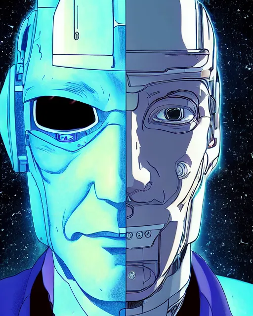Image similar to portrait of saul goodman as a robot, cybernetic enhancements, art by makoto shinkai and alan bean, yukito kishiro