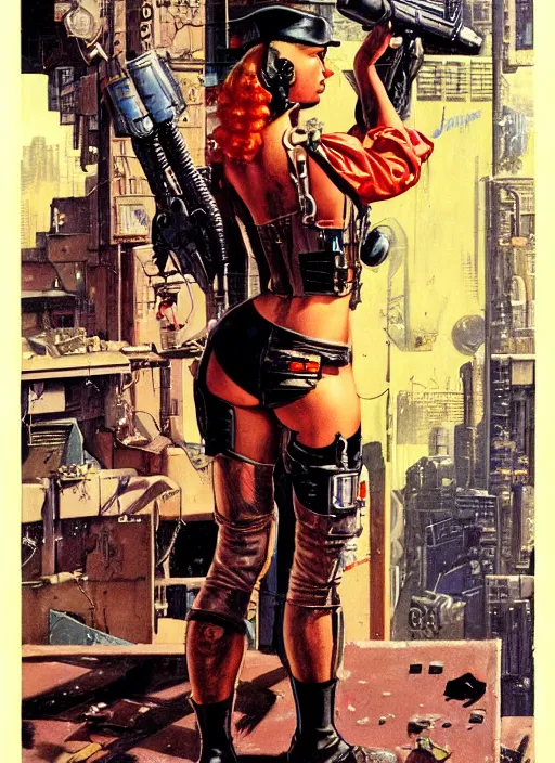 Image similar to cyberpunk mercenary. portrait by john philip falter and will eisner and gil elvgren