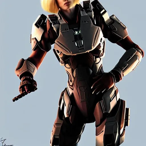 Image similar to A combination of Ashley Greene's and Ada Wong's and Grace Kelly's appearances with blonde hair wearing Forerunner armor from Halo, high tech, action shot, angular, full body portrait, futuristic, dramatic, fantasy, intricate, elegant, highly detailed, artstation, matte, sharp focus, 8K, art by Artgerm and Greg Rutkowski and Alphonse Mucha