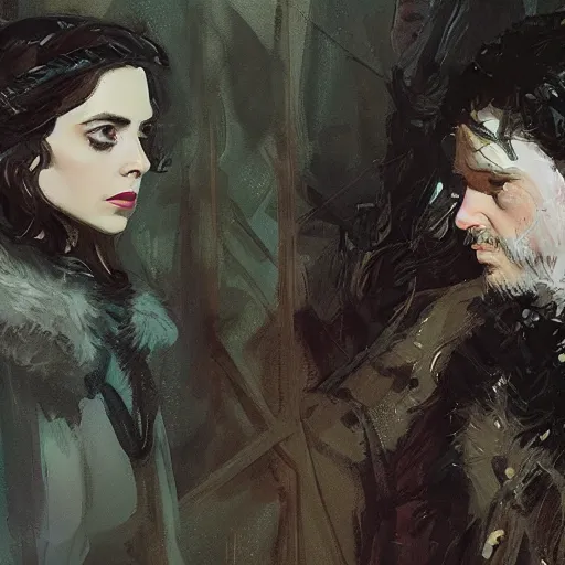 Prompt: alison brie as john snow, closed eyes, intricate, elegant, highly detailed, greg manchess, mucha, liepke, ruan jia, jeffrey catherine jones, ridley scott